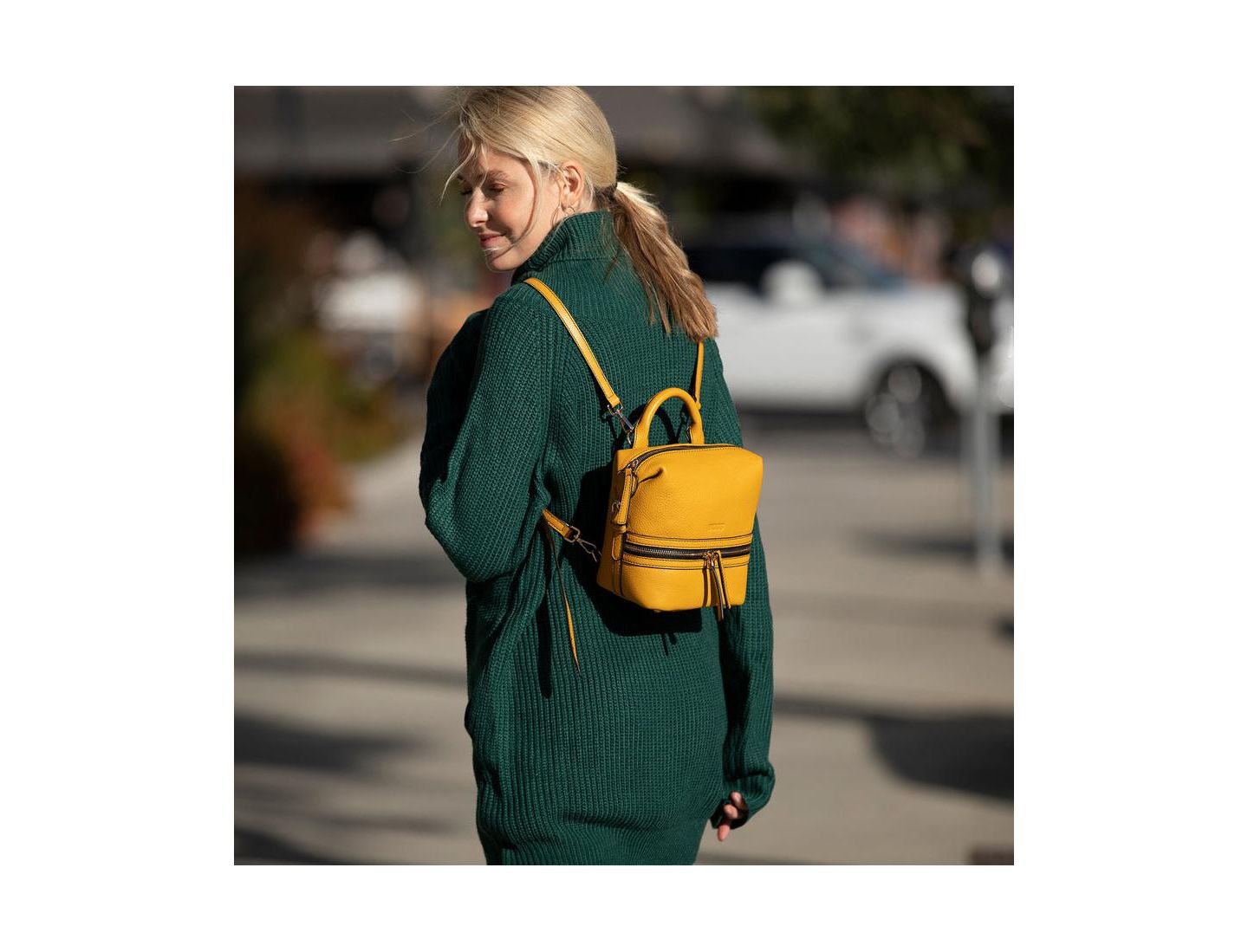 Рюкзак SUSU Yellow Leather Purse Convertible Medium Crossbody Bag for Women with Front and Back Pockets, цвет: Жёлтый — фото 7