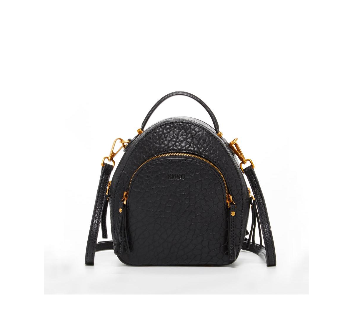 Small Black Leather Backpack Purse for Women Convertible Crossbody Bag Women's Handbag