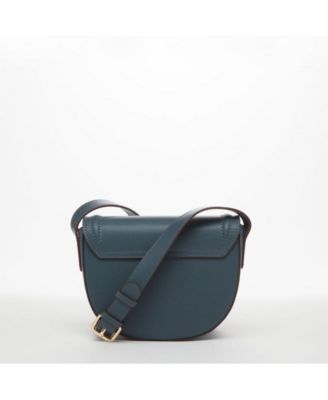 Blue Leather Saddle Bag Women s Crossbody Purse with Flap Closure and Adjustable Strap