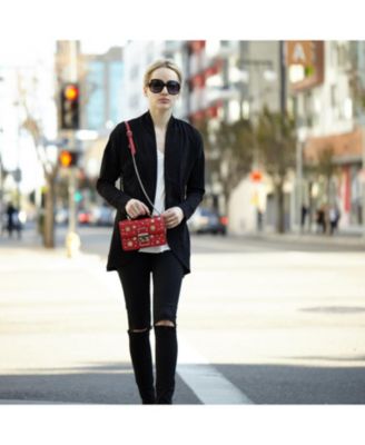 Studded Small Leather Crossbody Bag Red Purse  Women's Handbag with Top Handle