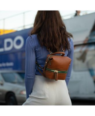 Brown Leather Backpack Purse for Women Convertible Crossbody Bag Medium Size with Front and Back Pockets