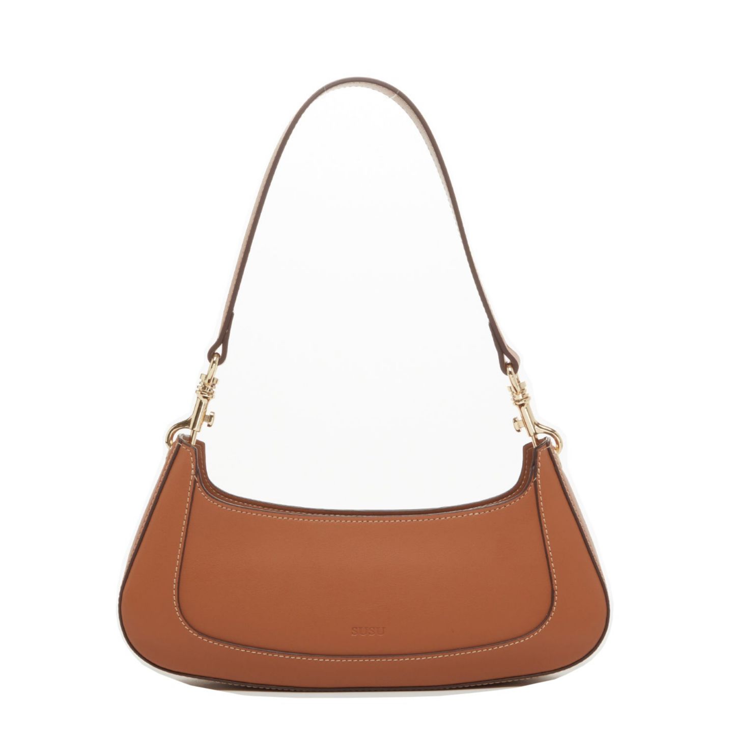 Женская сумка SUSU Leather Baguette Bag Brown Purse 90s Small Shoulder Bag Y2K Underarm Bag Trendy Handbag, цвет: Коричневый / Коньячный — фото 1