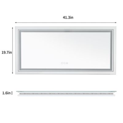 41.3 x 19.7 In Rectangular Led Backlit Illuminated Bathroom Mirror Wall Mounted Makeup Mirror