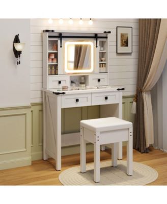 Makeup Vanity Desk with Mirror and Adjustable Storage Shelves