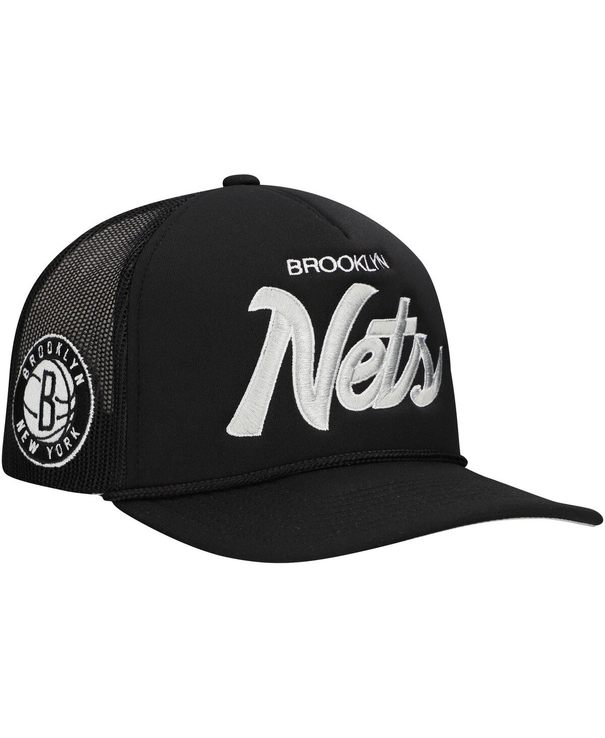 Mitchell & Ness Men's Black Brooklyn Nets Script Trucker Adjustable Hat In Black