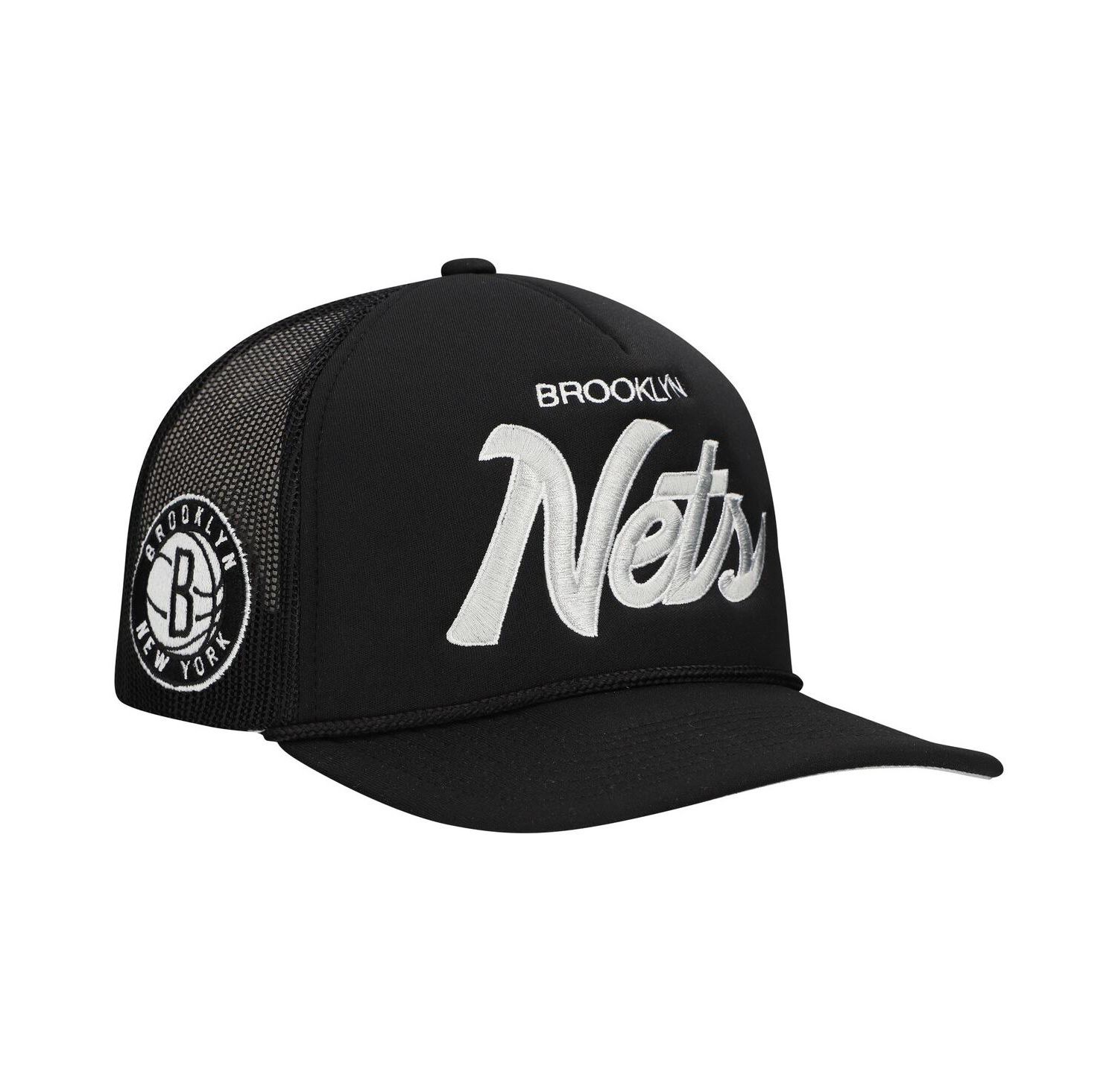 Men's Black Brooklyn Nets Script Trucker Adjustable Hat