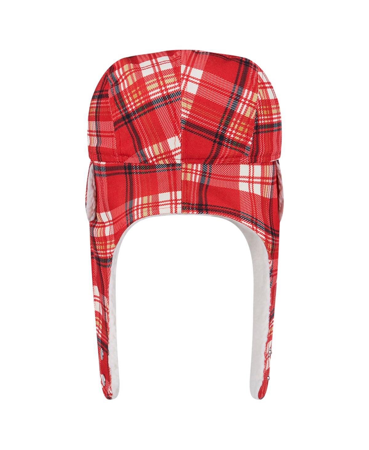 NEW ERA MEN'S SCARLET SAN FRANCISCO 49ERS SIDELINE PLAID SHERPA TRAPPER HAT 