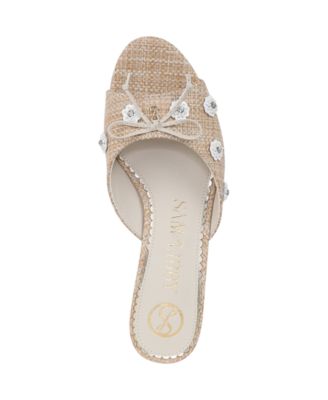 Women's Ollie Fleur Flower Kitten Heel Slide Dress Sandals