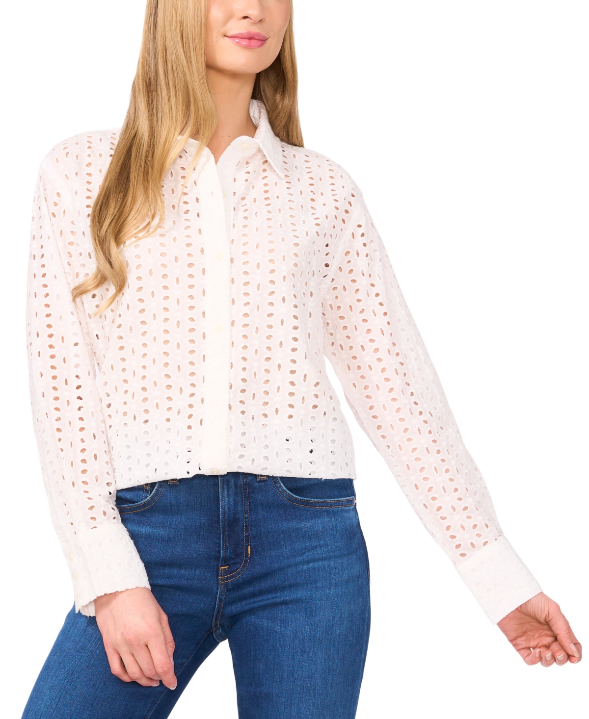 Cece Eyelet Embroidered Cotton Button-up Shirt In New Ivory