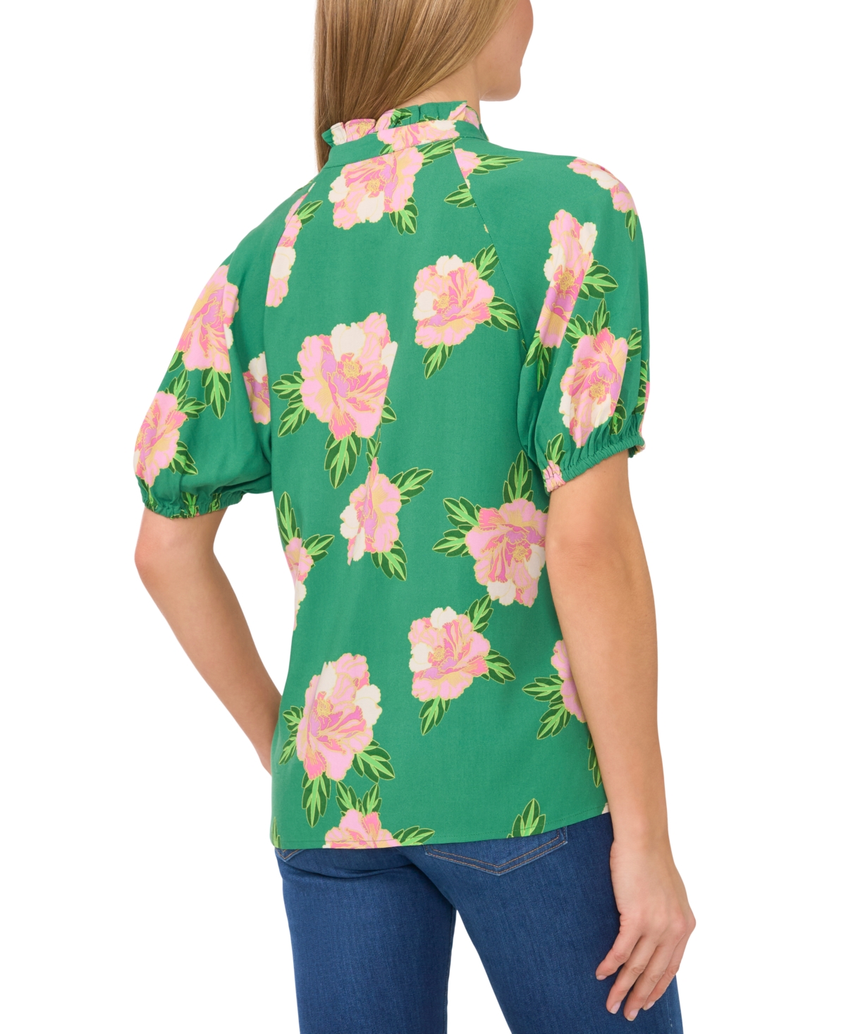 Cece Women's Floral Printed V-neck Blouse In Medium Green
