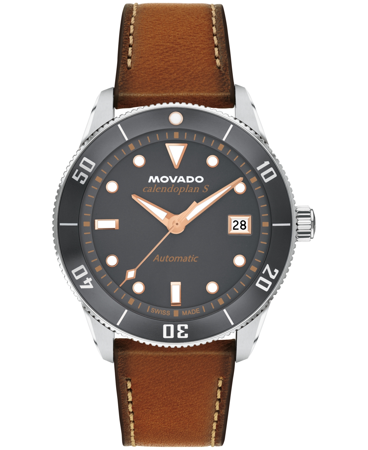 Men's Calendoplan S Swiss Automatic Cognac Leather Watch, 40mm - Brown