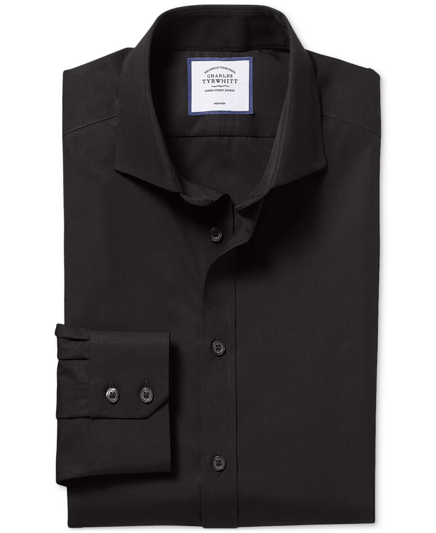 Мужская рубашка Charles Tyrwhitt Slim-Fit Poplin Dress Shirt, цвет: Чёрный — фото 4