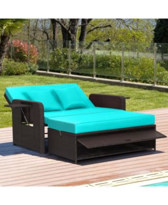 Patio Rattan Daybed with 4-Level Adjustable Backrest and Retractable Side Tray
