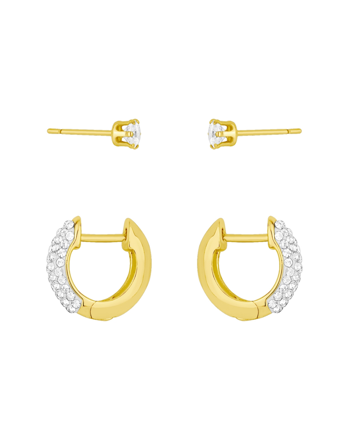 And Now This Clear Crystal Hoop And Stud Duo Earrings Set In Gold