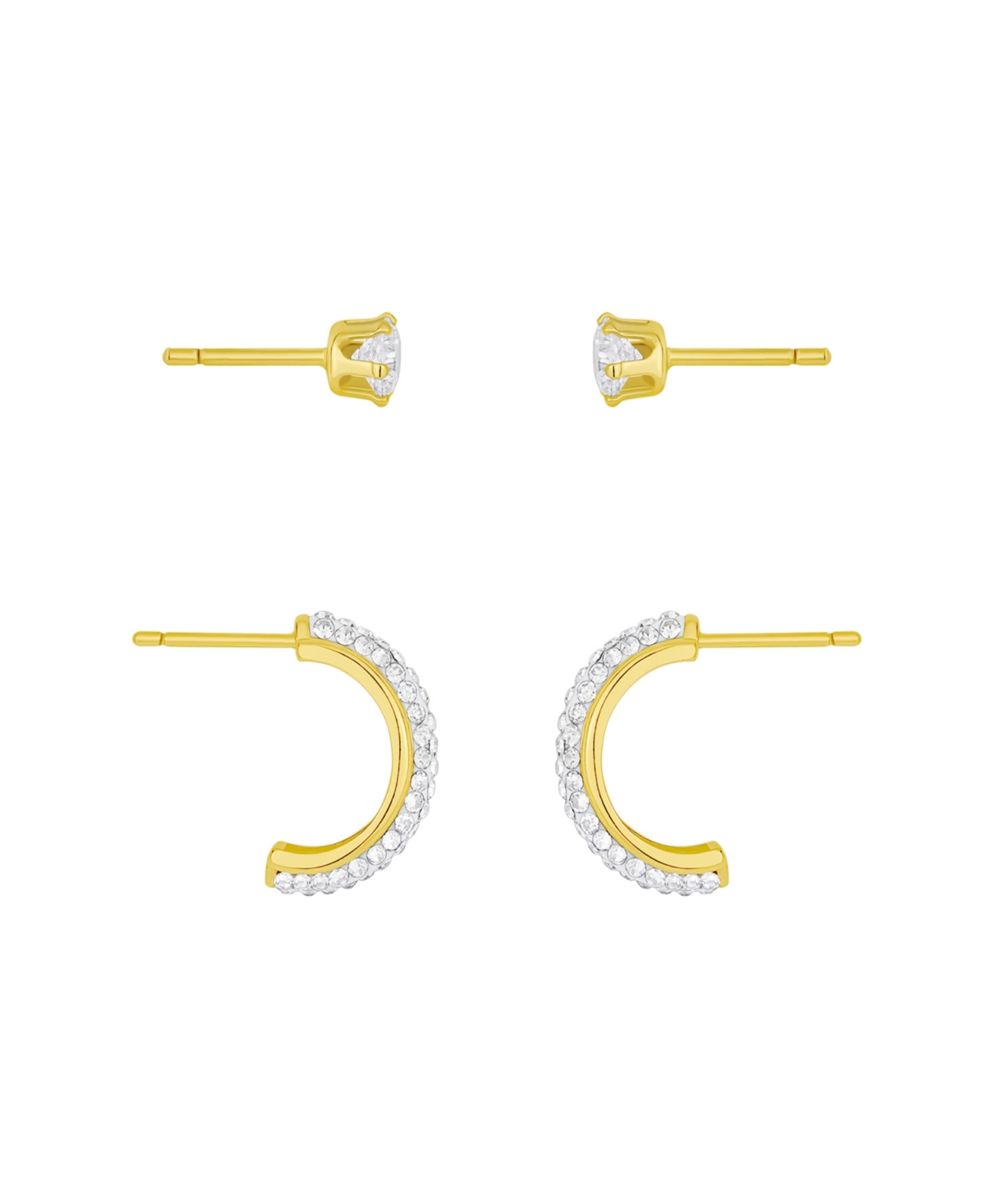 And Now This Clear Crystal Hoop And Cubic Zirconia Stud Earrings Set In Gold