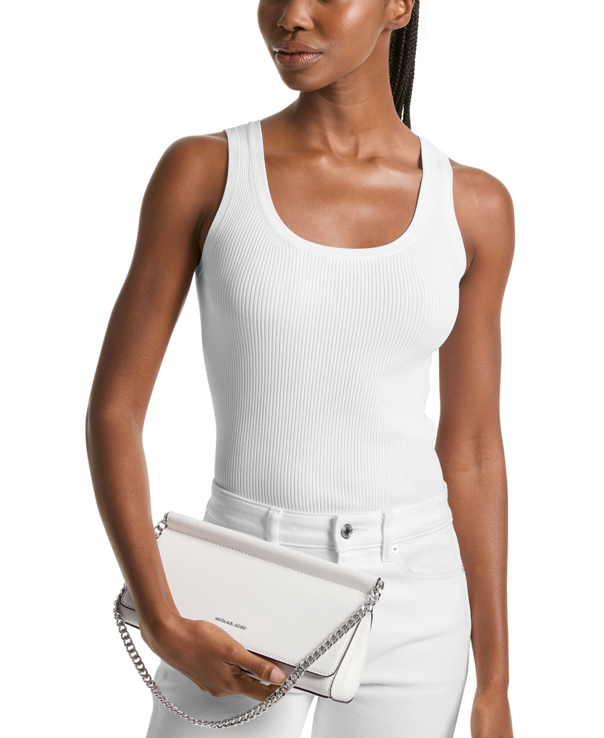 Michael Kors Michael  Carmine Small Leather East West Clutch In Optic White