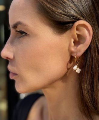 Tarnish Resistant Gold Freshwater Cultivated Pearl Clover Hoop Earrings