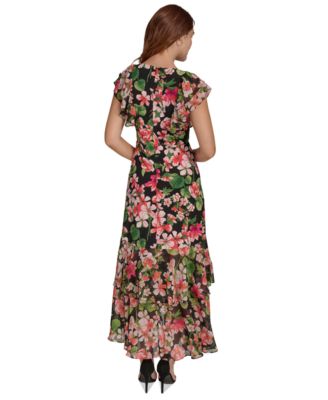 Women's Printed Empire-Waist Ruffle-Sleeve Dress