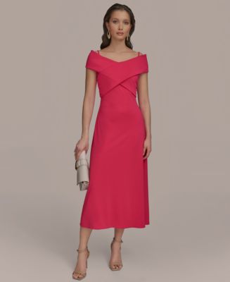 【Donna Karan New York】Criss-Cross Off-Shoulder Dress Donna Karan New York Women's Criss-Cross Off-Shoulder Dress