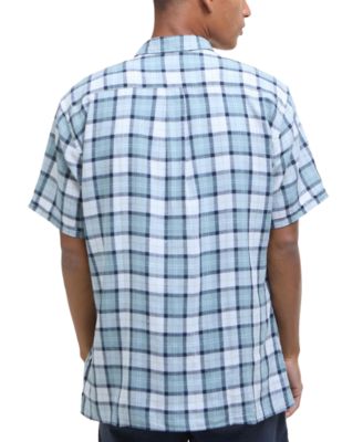 Men's Midfield Relaxed Fit Short Sleeve Linen Tartan Button-Front Shirt
