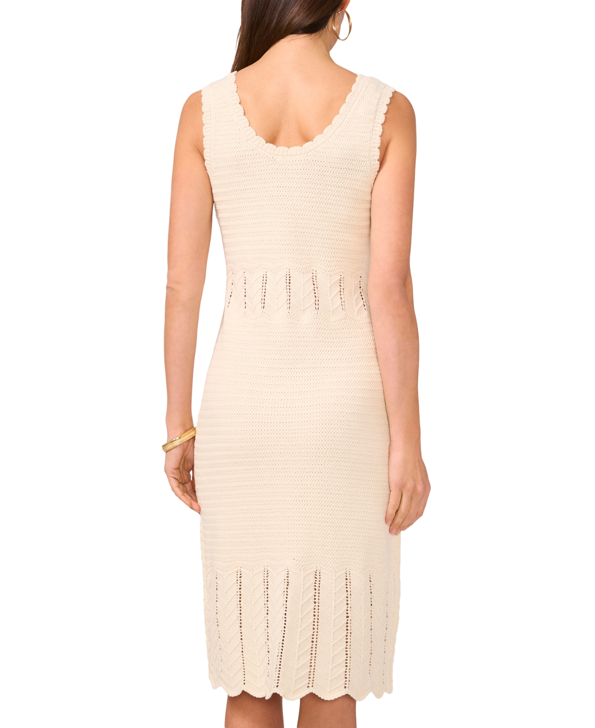 Vince Camuto Sleeveless Scallop Hem Pointelle Cotton Sweater Dress In Birch