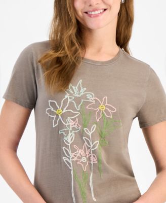 Women's Embroidered Floral Classic Crewneck T-Shirt