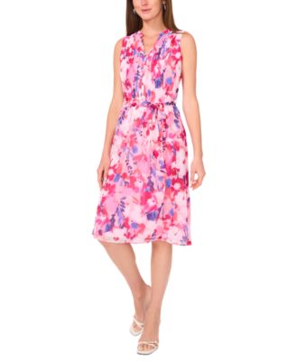 MSK - Petite Printed Sleeveless Tie-Waist Shirtdress