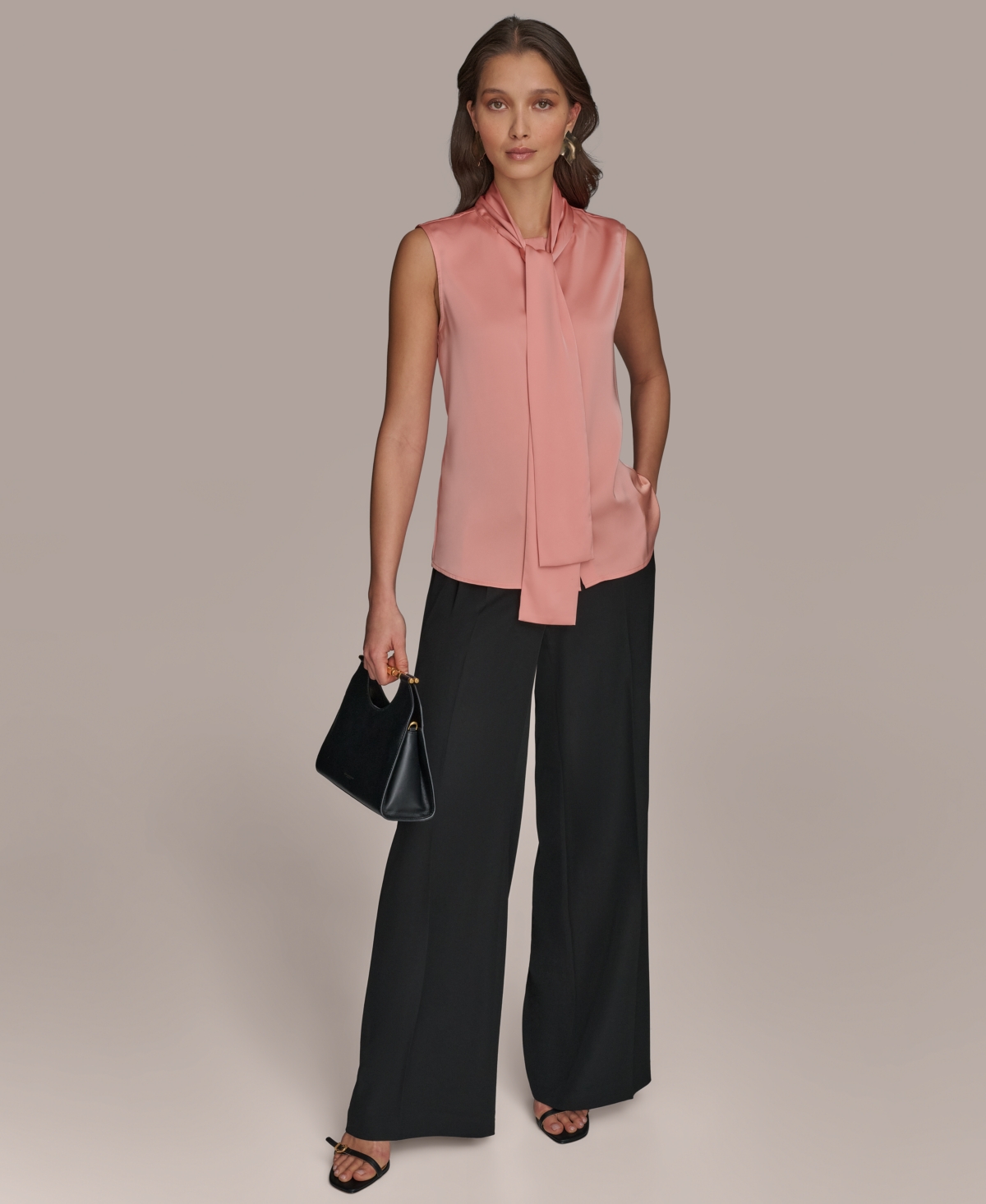 Shop Donna Karan Women's Tie-neck Sleeveless Blouse In Apricot