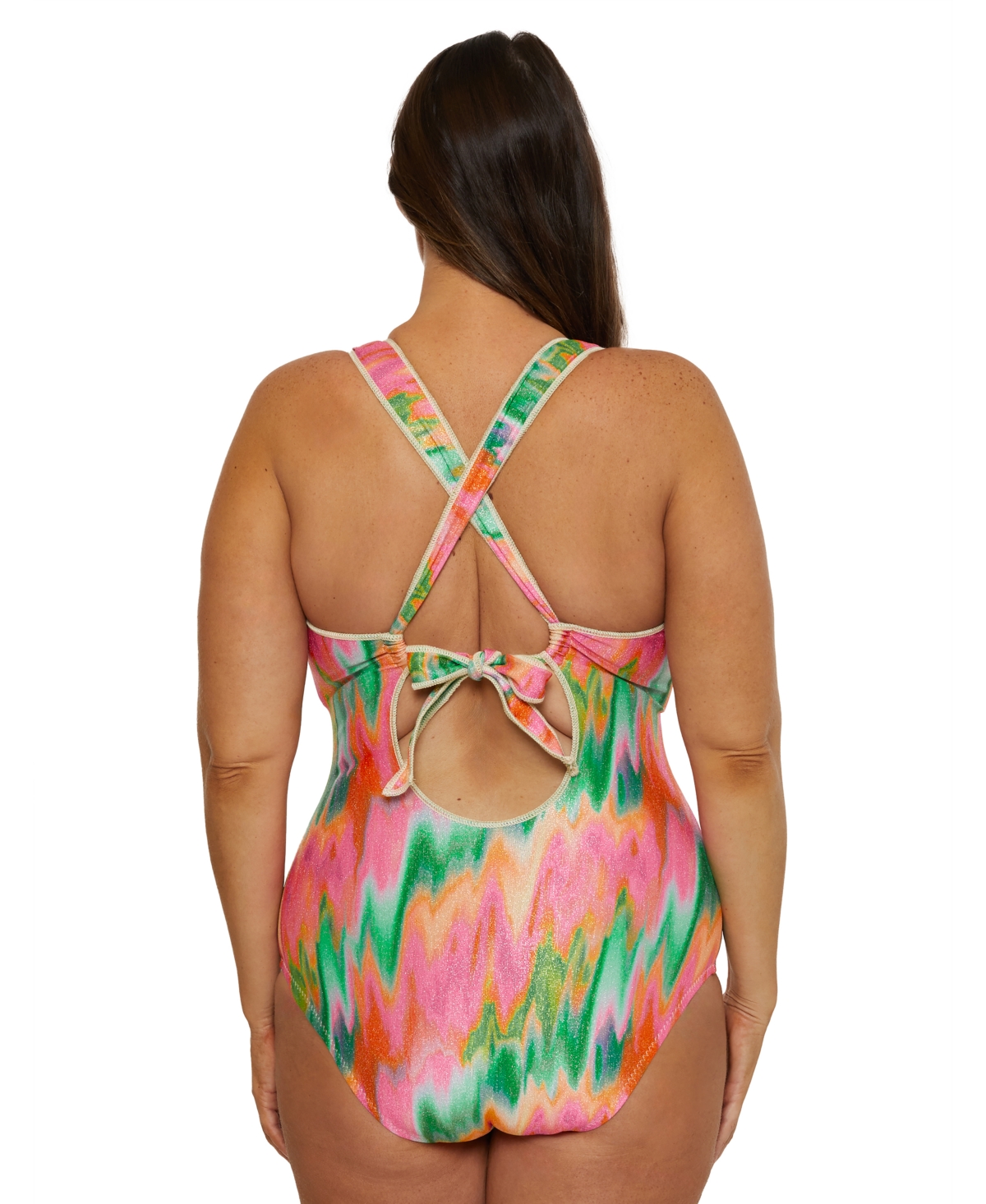 Becca Etc Plus Size Mirage Lace-up One-piece Swimsuit In Multi