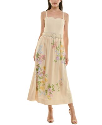 Taylor Petite Floral-Print Belted Midi Dress - Macy's