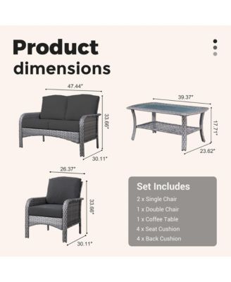 4 Pieces Patio Fruniture Set,Outdoor Wicker Sofa with Outdoor Wicker Sofa with Chairs,Coffee Table,High Back Loveseat with Thickened Cushion