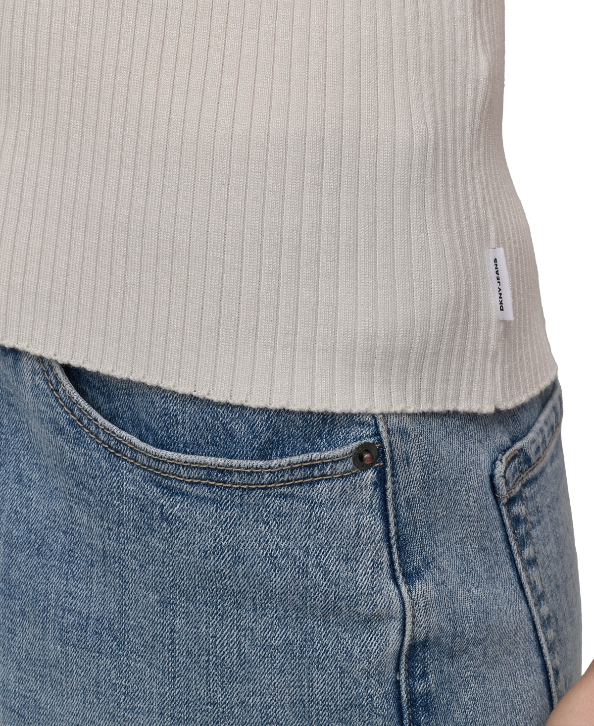 Shop Dkny Jeans Womens Ribbed V-neck Polo Sweater In Ivy - Ivory