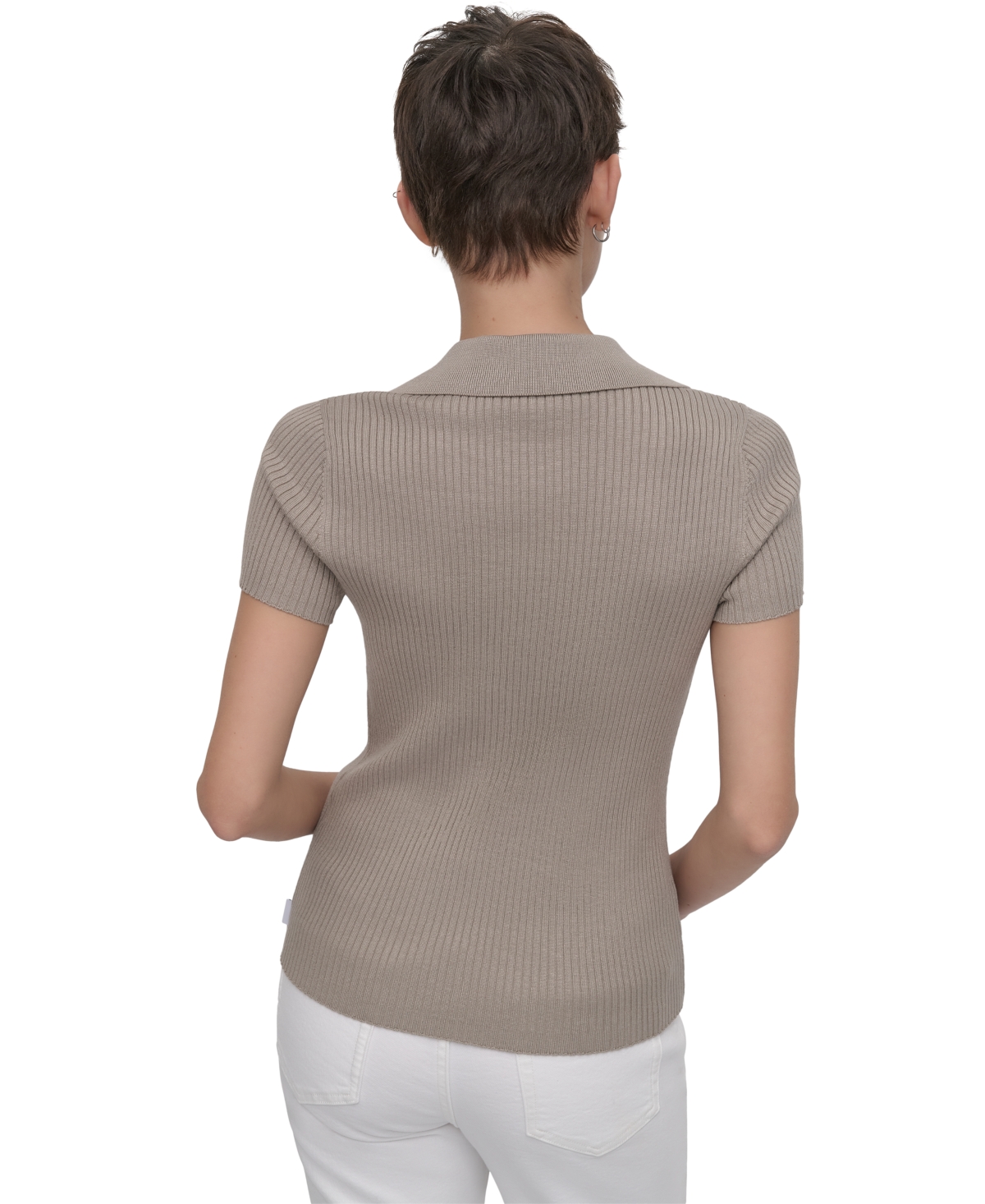 DKNY JEANS WOMENS RIBBED V-NECK POLO SWEATER 
