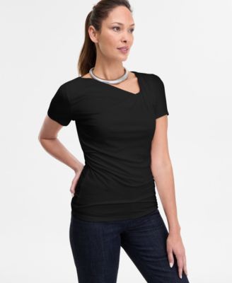 Women's Short Sleeve Asymmetric-Neck Top