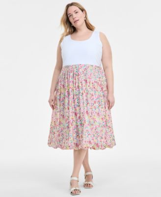 Tommy Hilfiger - Plus Size Floral-Print-Skirt Sleeveless Dress