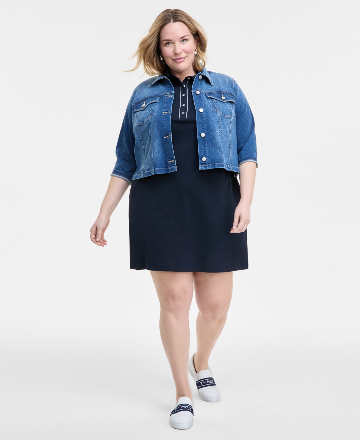 Tommy Hilfiger Plus Size 3/4-sleeve Denim Jacket In Chespk Wash