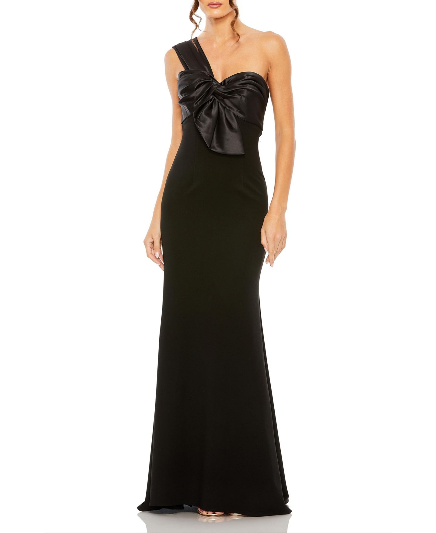 Женские платья Mac Duggal One Shoulder Draped Trumpet Gown, цвет: Чёрный — фото 5