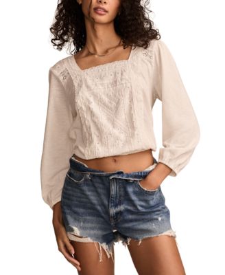 Lucky Brand - Women's Cotton Lace-Trim Eyelet-Embroidered Top