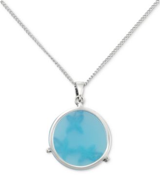 Blue Agate & Marcasite Flower Disc 18" Pendant Necklace in Sterling Silver