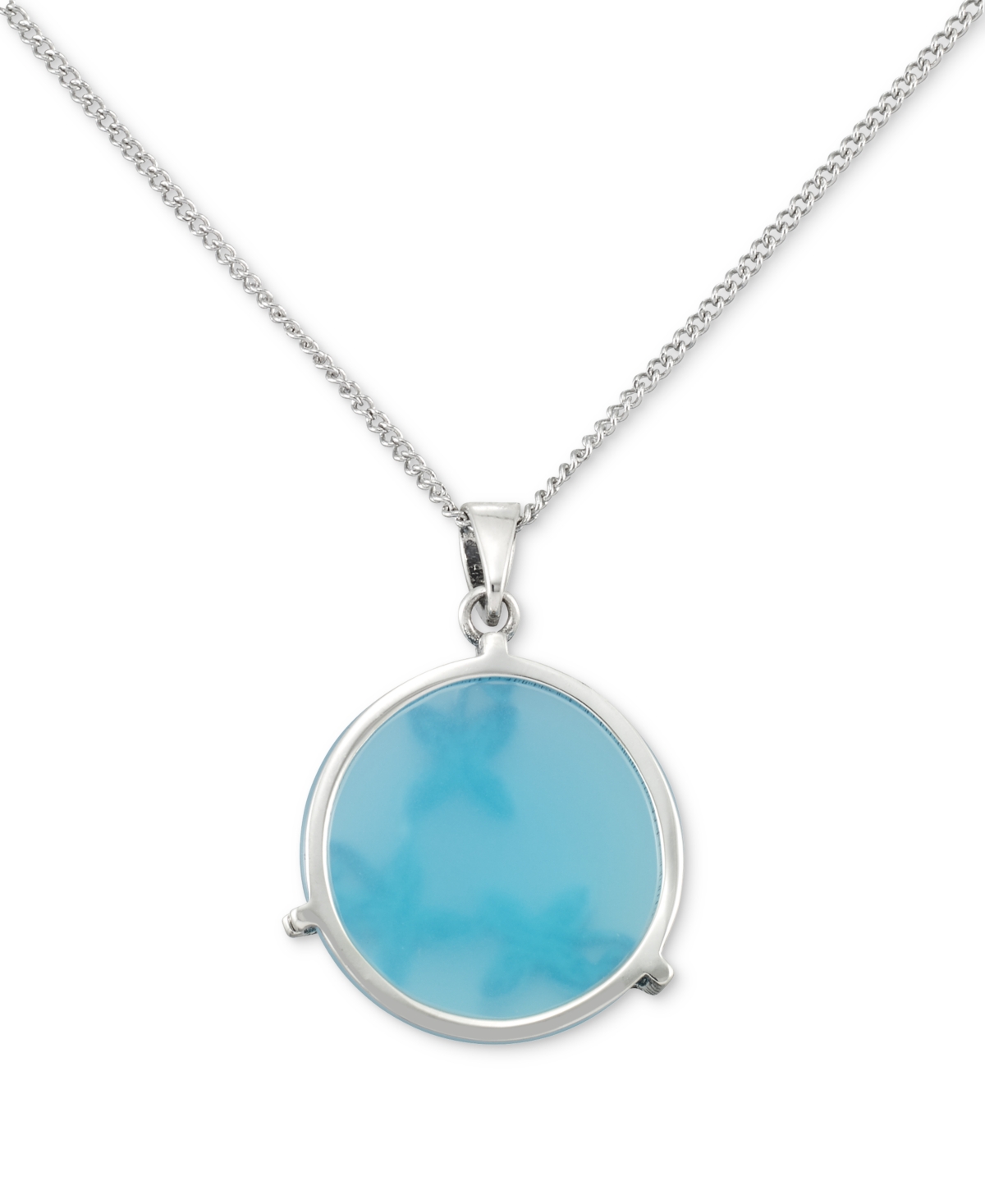 Shop Macy's Blue Agate & Marcasite Flower Disc 18" Pendant Necklace In Sterling Silver