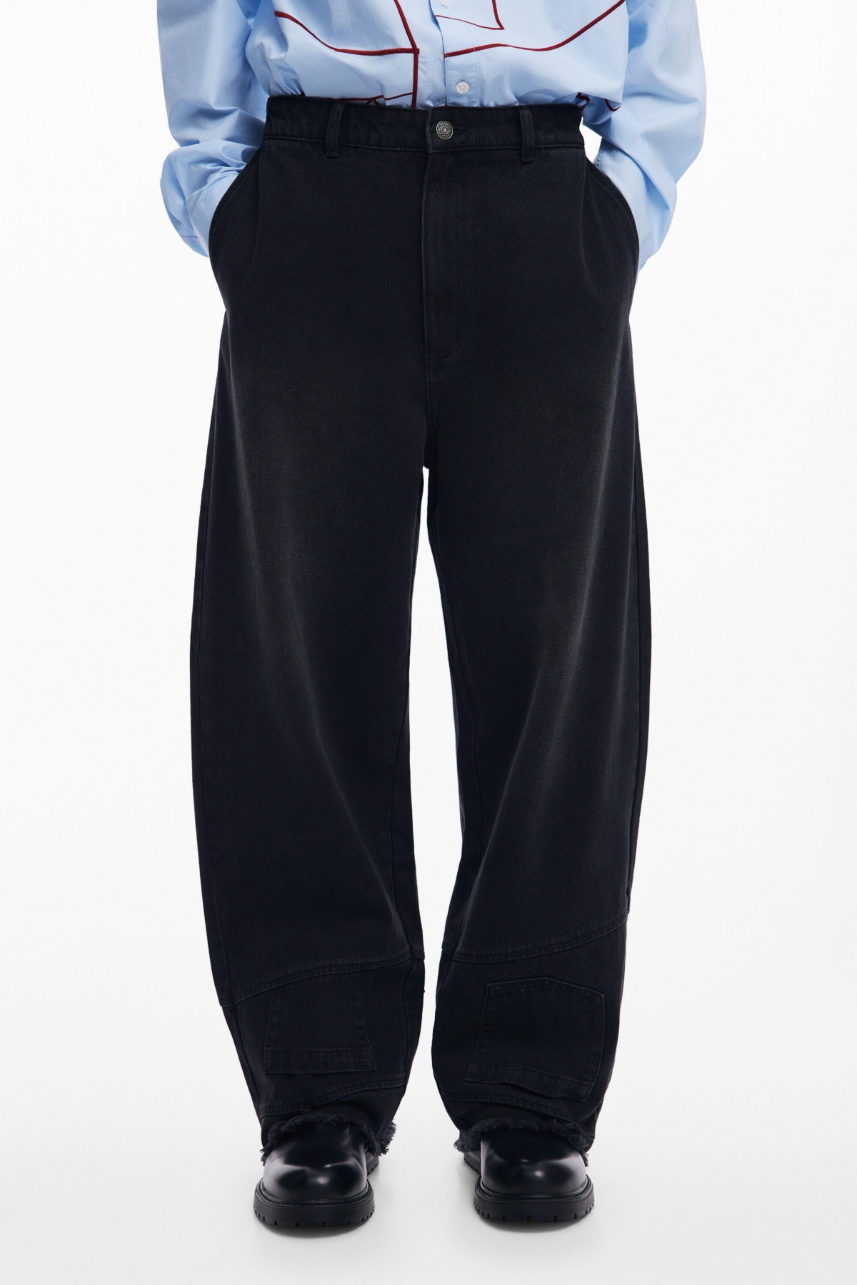 Men's Upcycling jeans with frayed hem - Blue