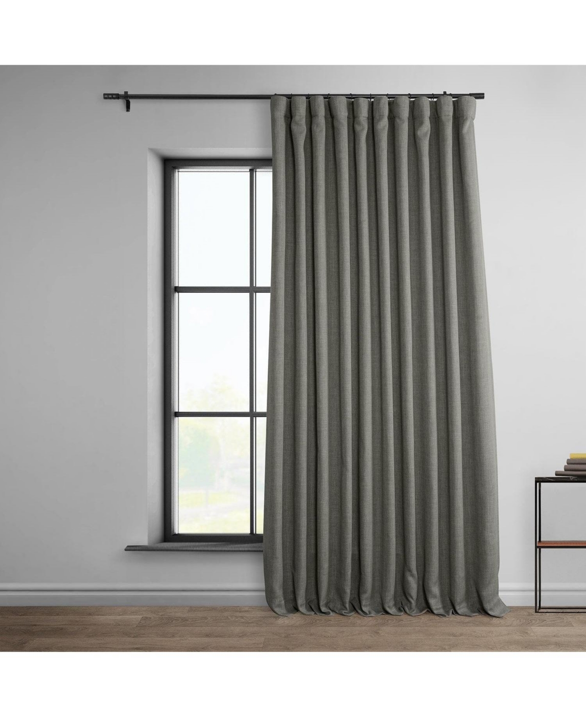 Half Price Drapes Blazer Grey Extra Wide Textured Faux Linen Room Darkening Curtain In Grey