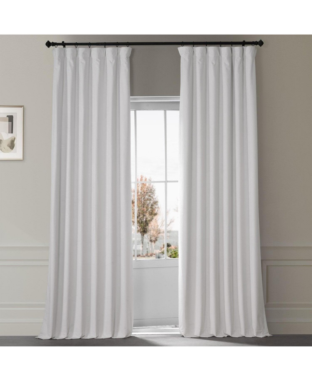 Half Price Drapes Misty White Signature Plush Velvet Hotel Blackout Curtain In White