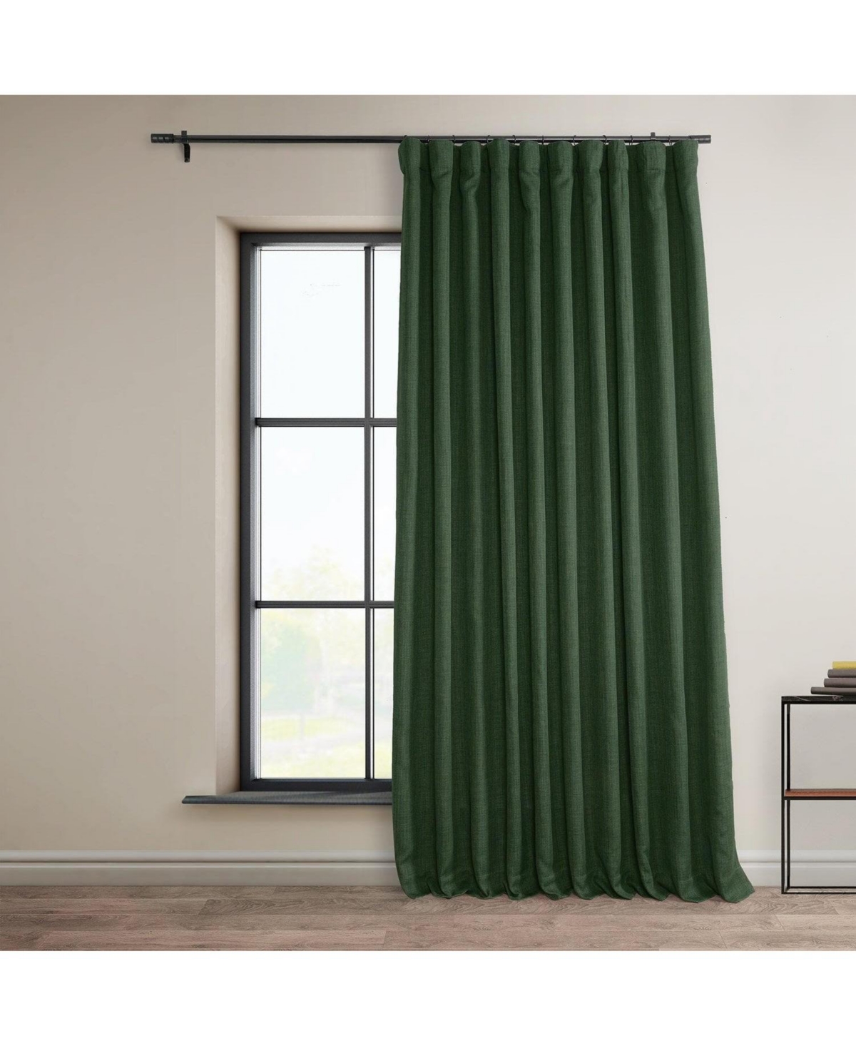 Half Price Drapes Key Green Extra Wide Textured Faux Linen Room Darkening Curtain In Green