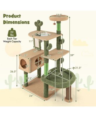 59'' Cactus Cat Tree for Indoor Cats w/ Sisal Scratching Posts & Board Condo