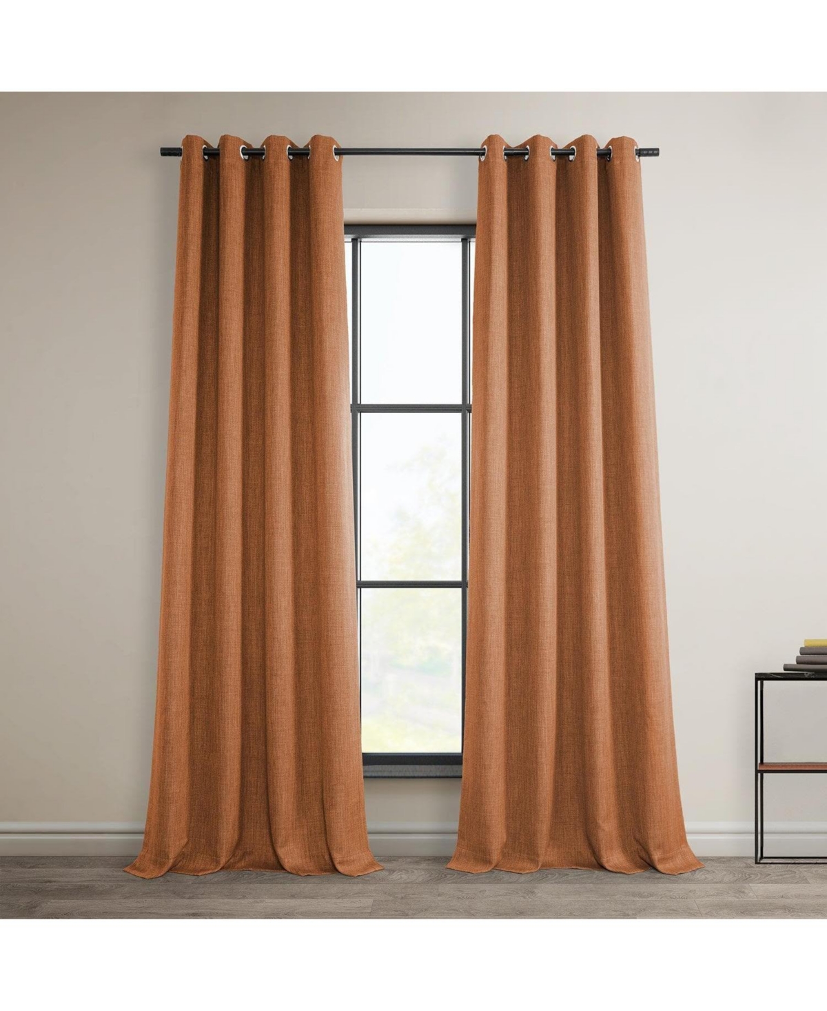 Half Price Drapes Grommet Textured Faux Linen Room Darkening Curtain