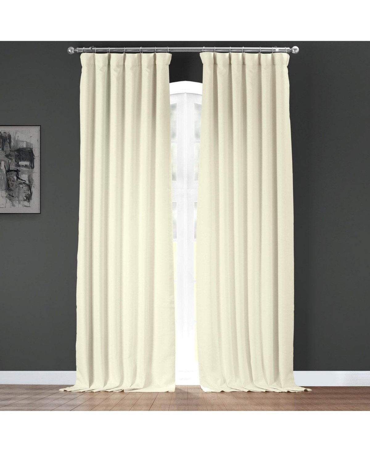 Half Price Drapes Gravity Ivory Italian Faux Linen Room Darkening Curtain In Cream