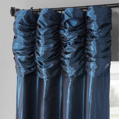 Ruched Solid Faux Silk Taffeta Room Darkening Curtain