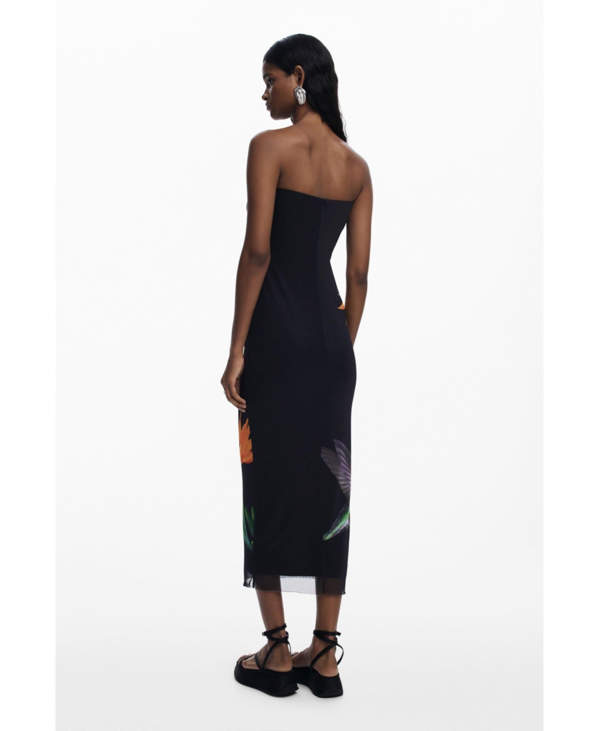 Desigual Beaded Mixed Media Maxi Cover-up Sundress In Black