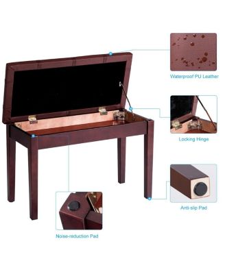 Double Piano Bench with PU Leather Seat and Hidden Storage, Solid Wood Frame